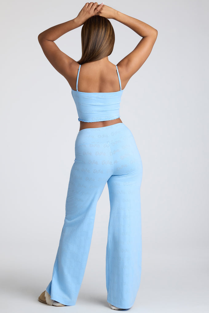 Mid Rise Straight Leg Pointelle Trousers in Baby Blue