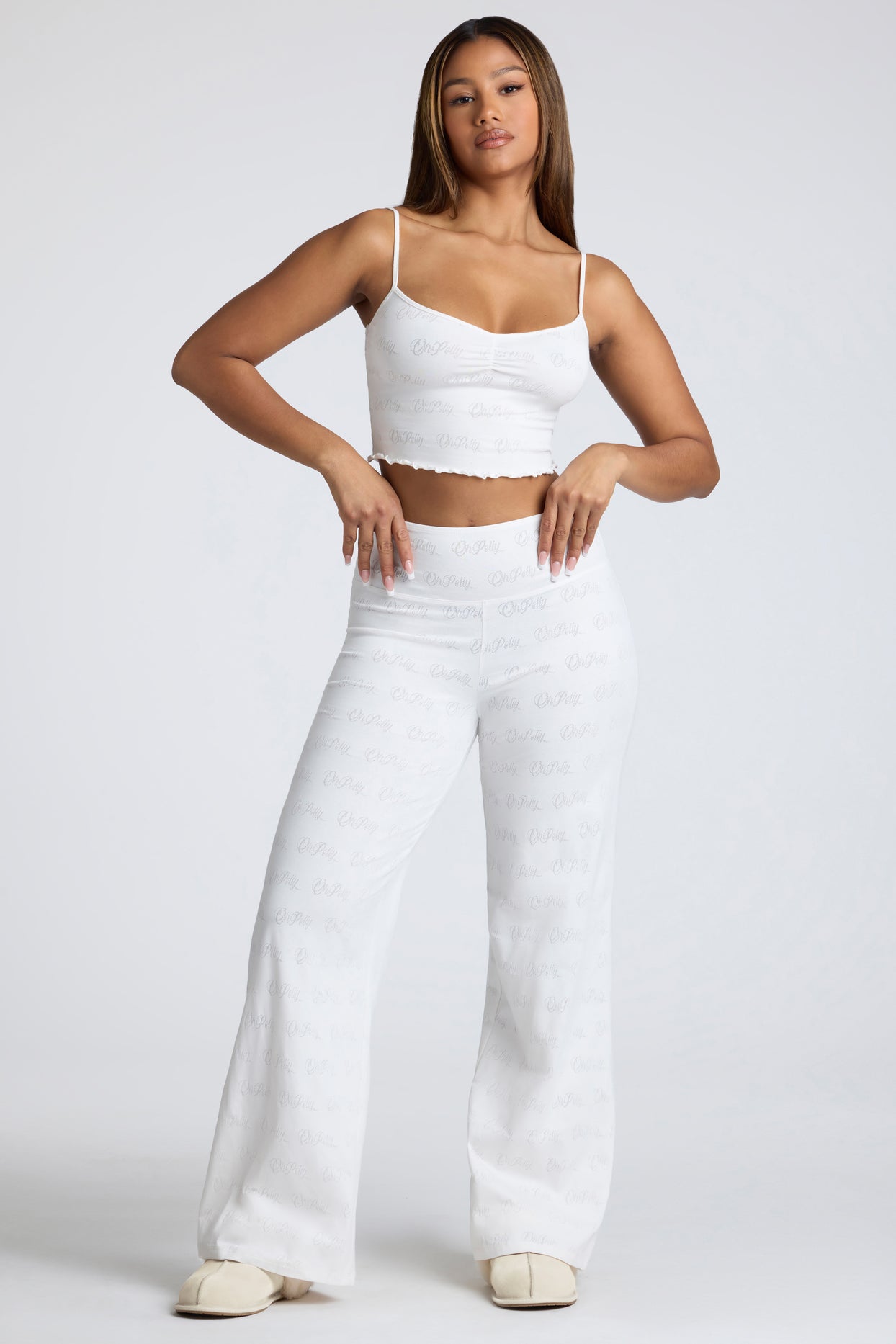 Mid Rise Straight Leg Pointelle Trousers in White - 6