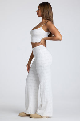 Strappy Ruched Pointelle Crop Top in White