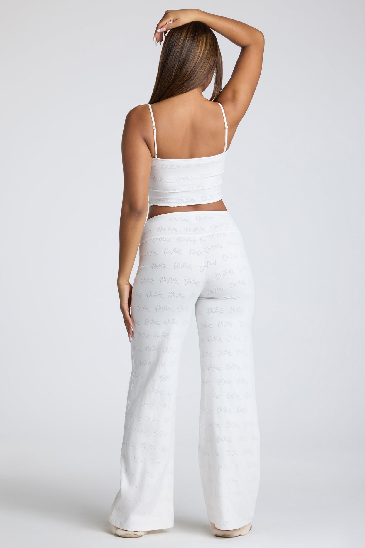 Mid Rise Straight Leg Pointelle Trousers in White - 2