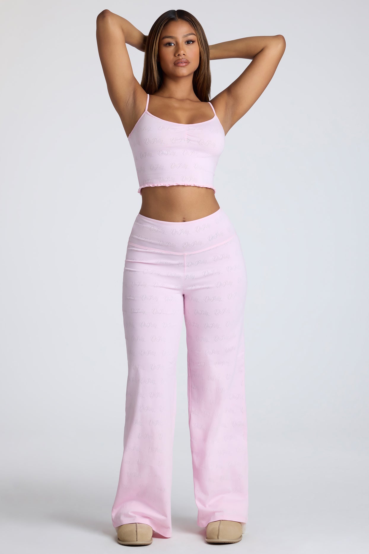 Tall Mid Rise Straight Leg Pointelle Trousers in Baby Pink - 6