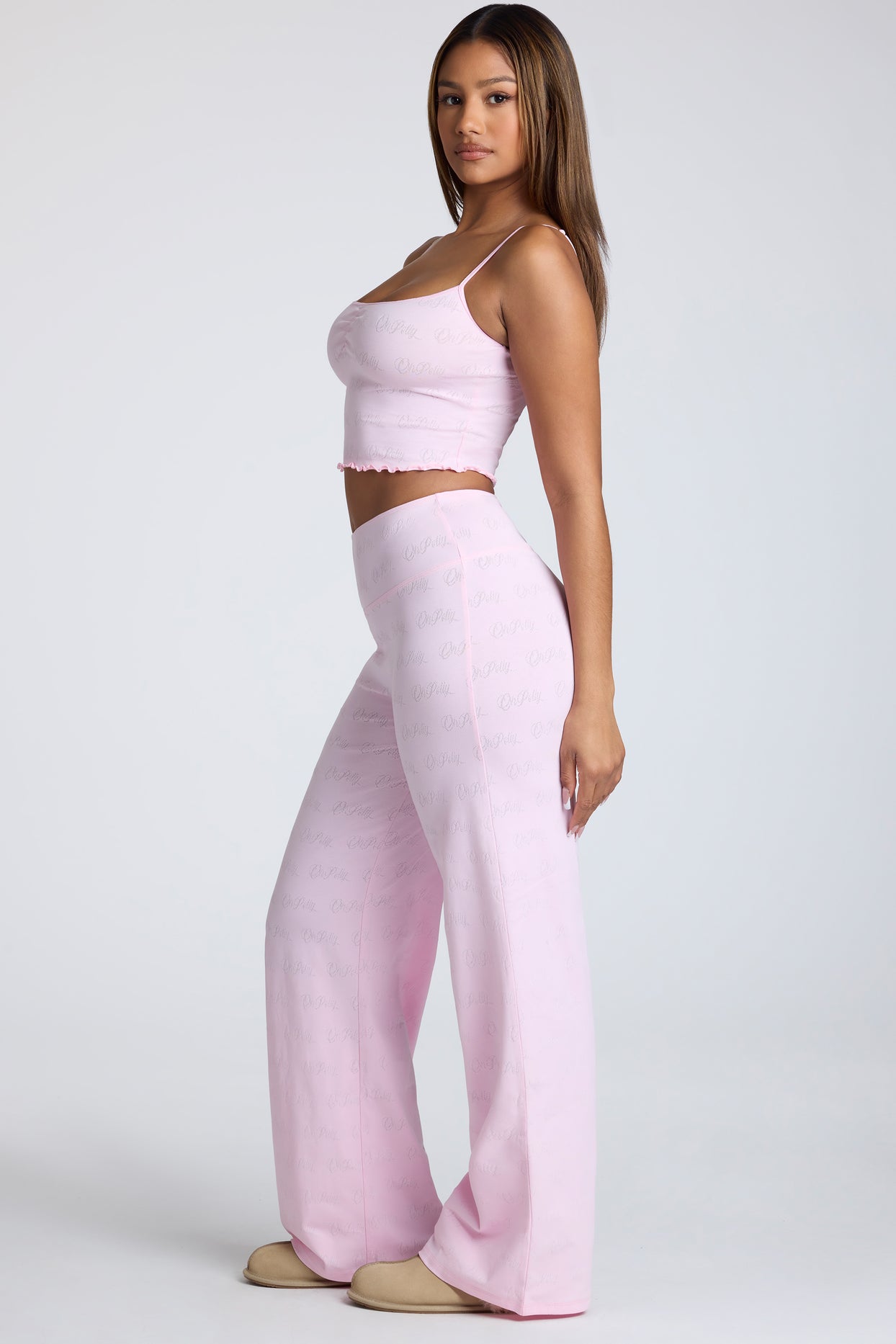 Tall Mid Rise Straight Leg Pointelle Trousers in Baby Pink - 3
