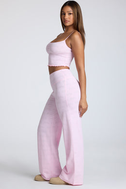 Petite Mid Rise Straight Leg Pointelle Trousers in Baby Pink