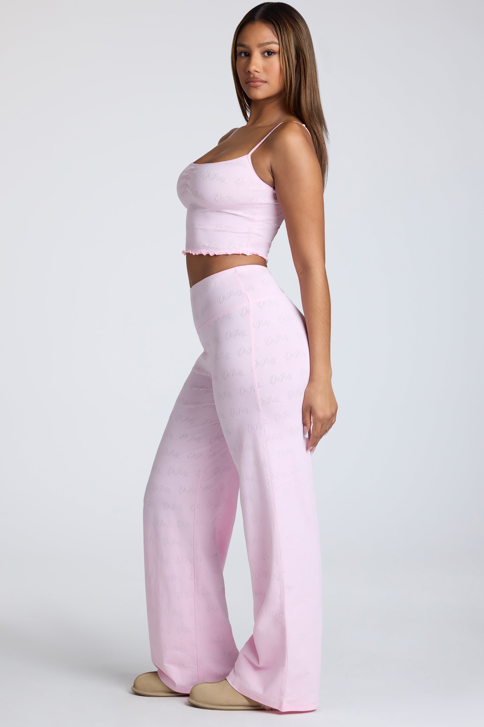 Strappy Ruched Pointelle Crop Top in Pink Lemonade