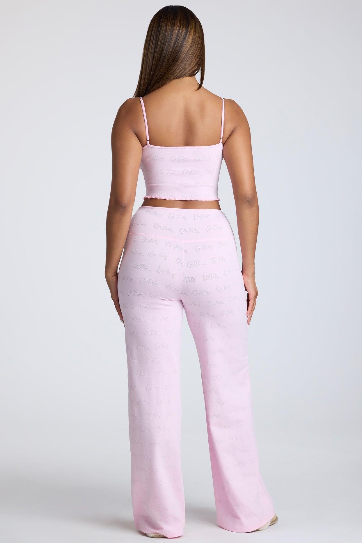 Tall Mid Rise Straight Leg Pointelle Trousers in Baby Pink - 2