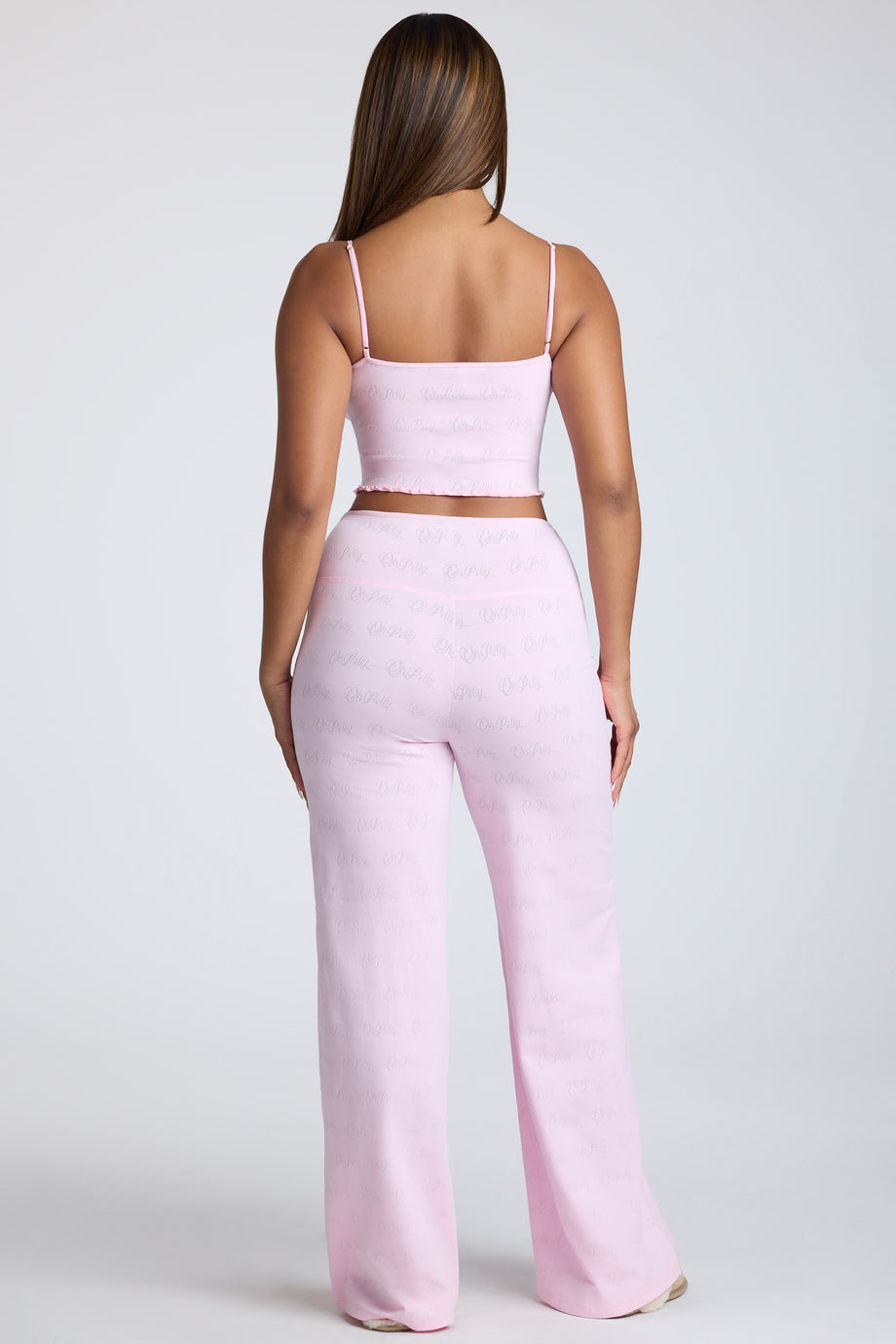 Tall Mid Rise Straight Leg Pointelle Trousers in Baby Pink - 2