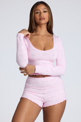 Mid Rise Pointelle Mini Shorts in Baby Pink