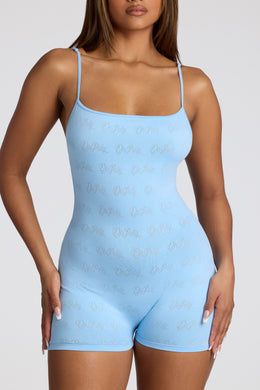 Strappy Low Back Pointelle Romper in Baby Blue