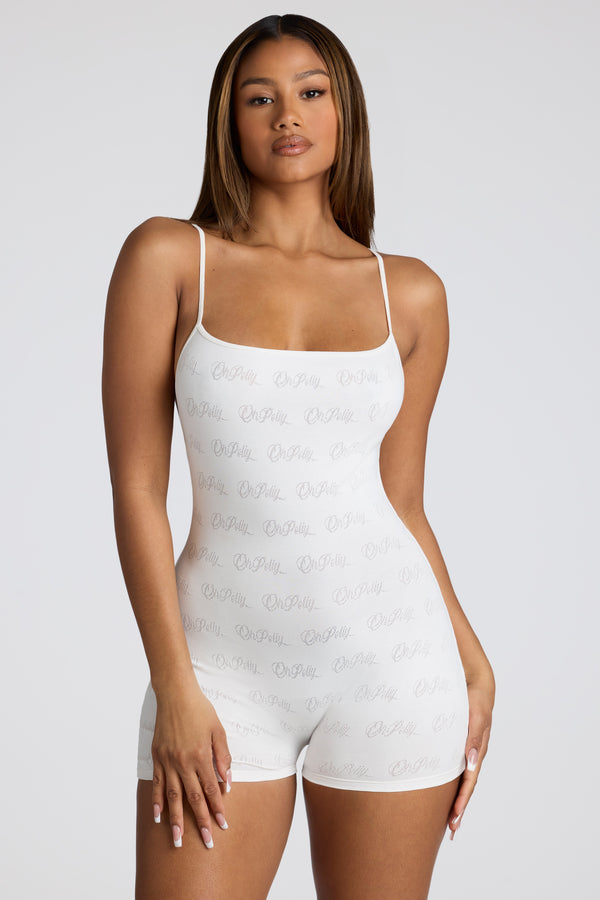 Strappy Low Back Pointelle Romper in White - 1
