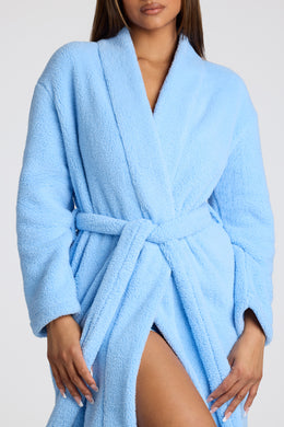 Tie Front Fleece Robe in Baby Blue
