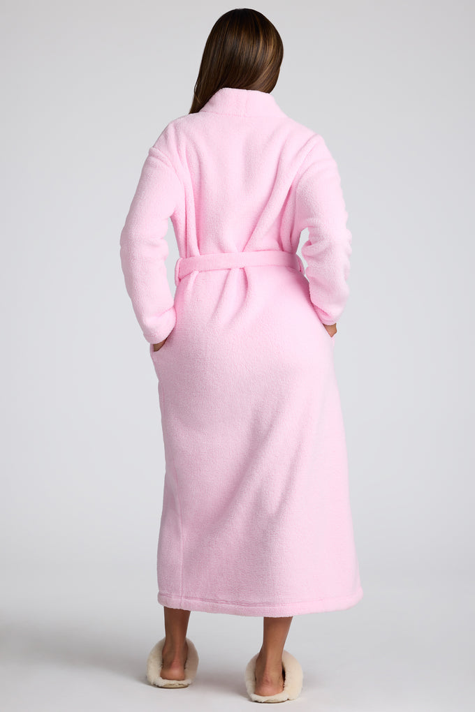 Tie Front Fleece Robe in Baby Pink