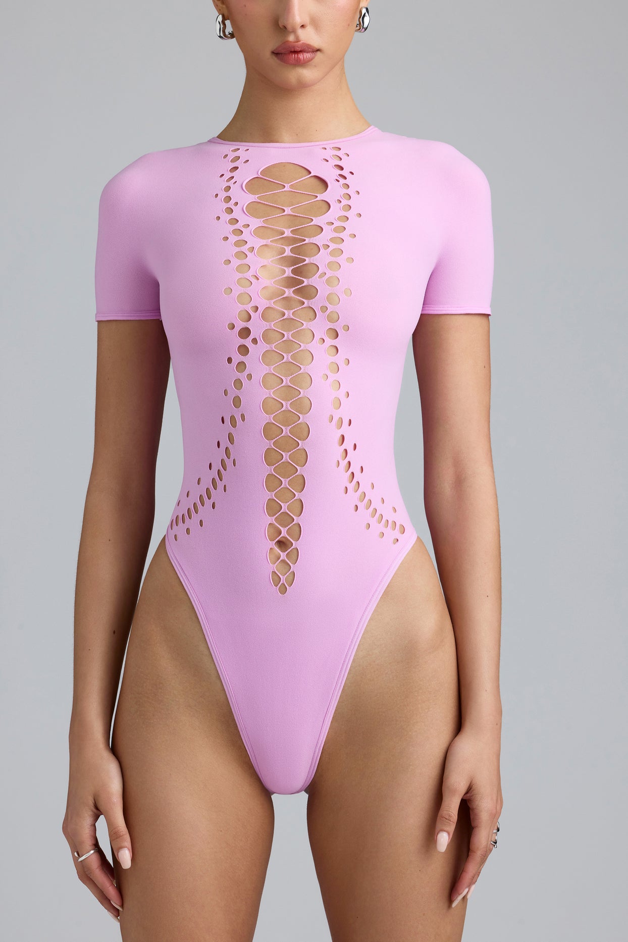 Lace-Up Bodysuit in Violet Pink - 4