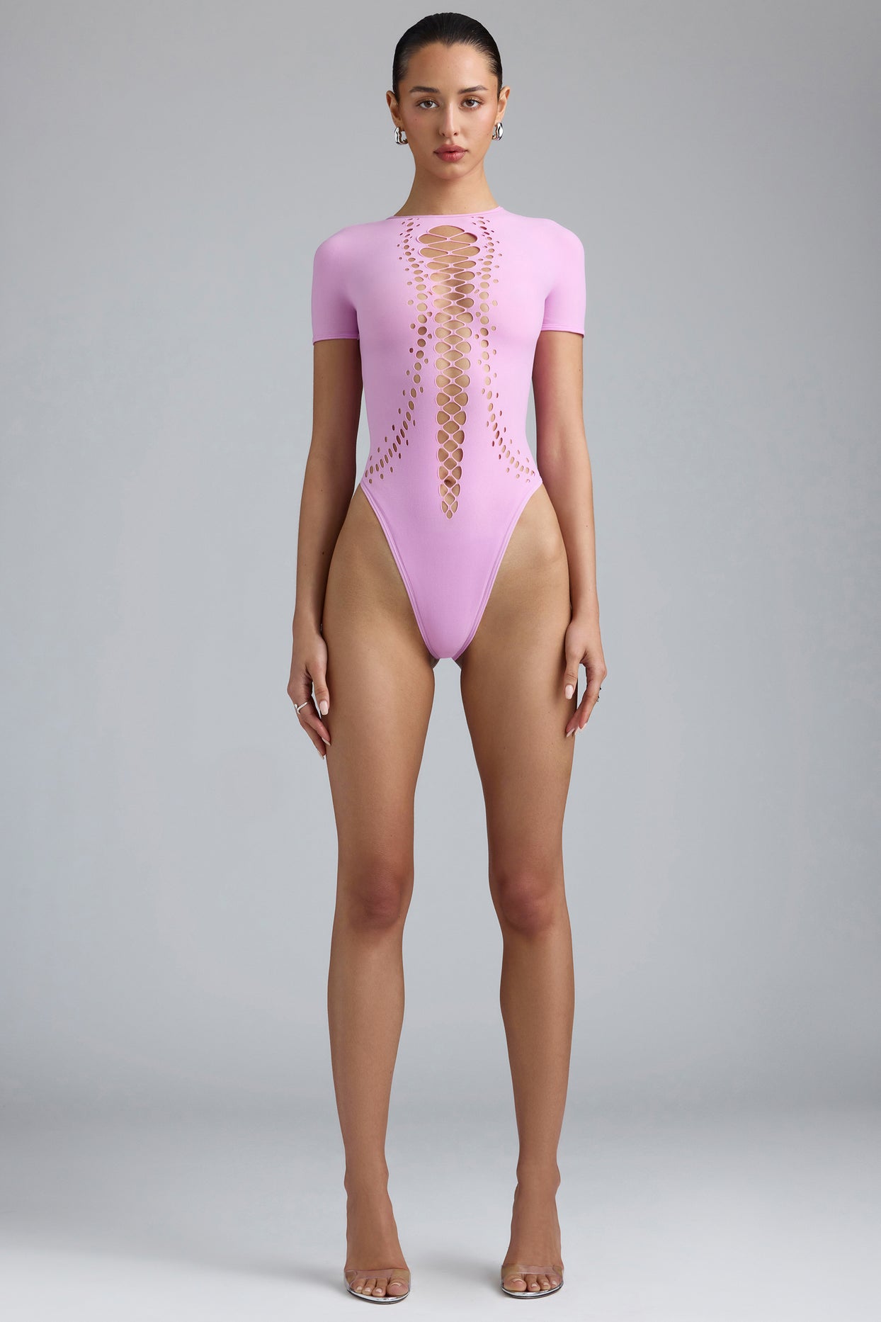 Lace-Up Bodysuit in Violet Pink - 11
