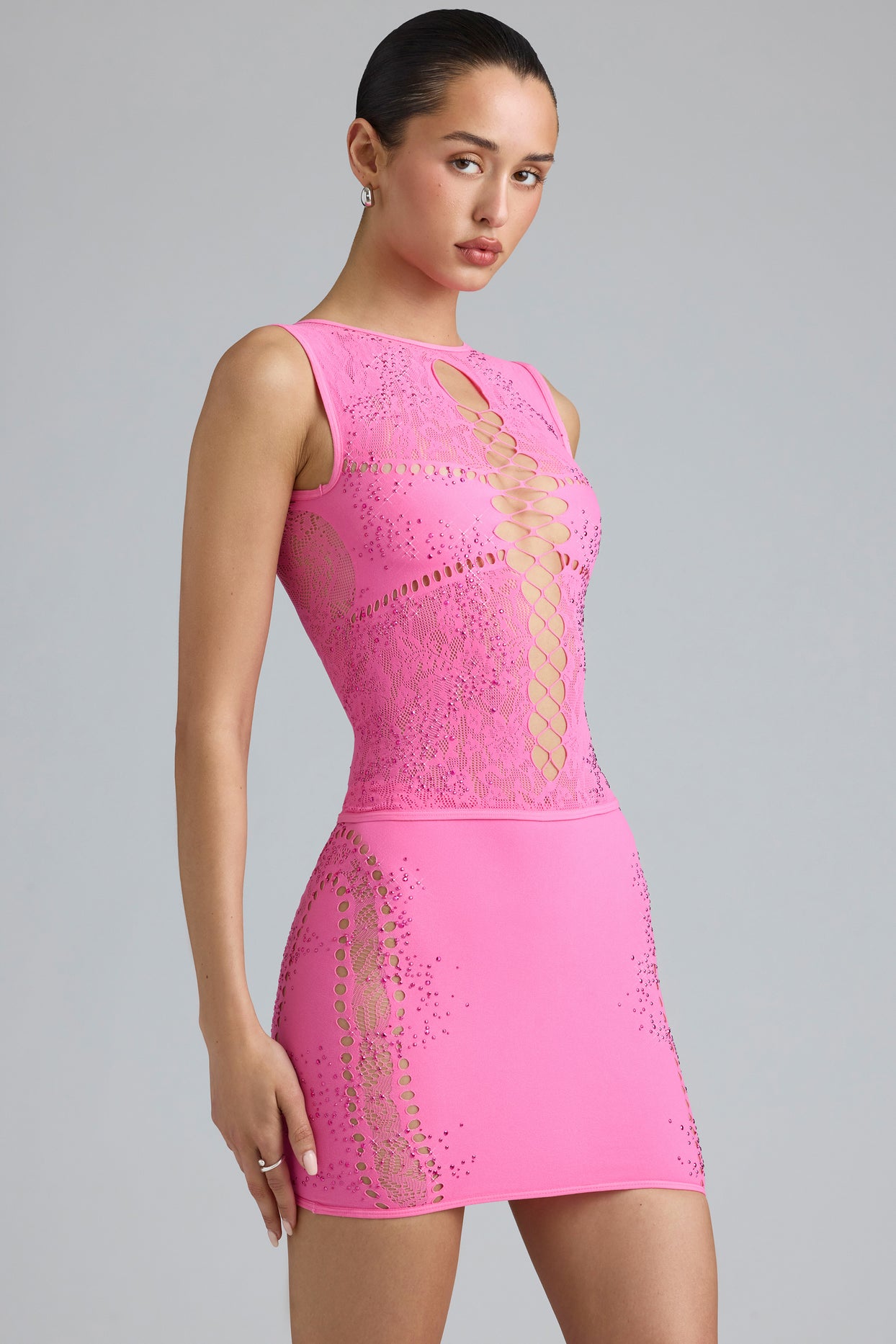 Embellished Mid-Rise Mini Skirt in Bubblegum Pink - 7