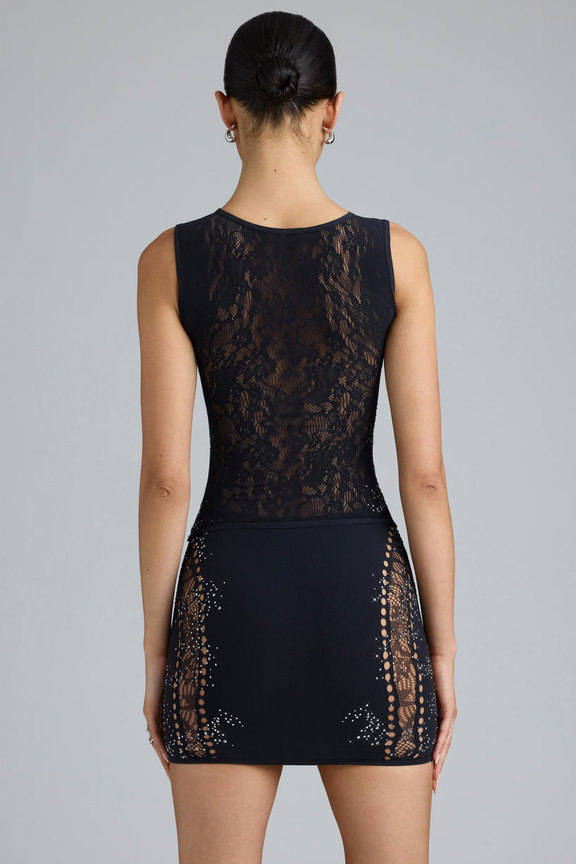 Embellished Mid-Rise Mini Skirt in Black - 2