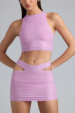 Metallic Ruched High-Neck Top in Violet Pink