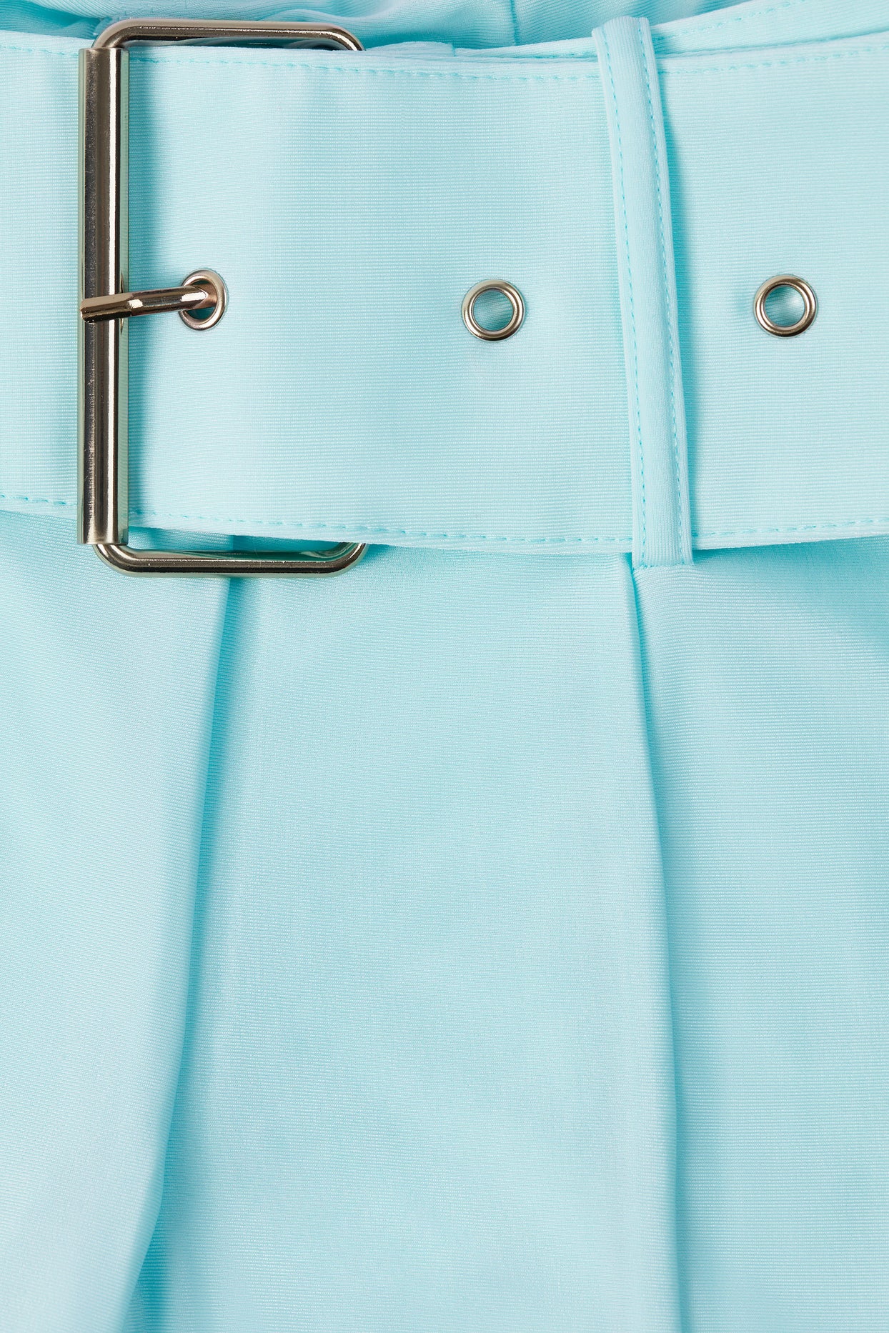 Petite Metallic – Rozszerzane spodnie ze średnim stanem i paskiem w kolorze lodowego błękitu