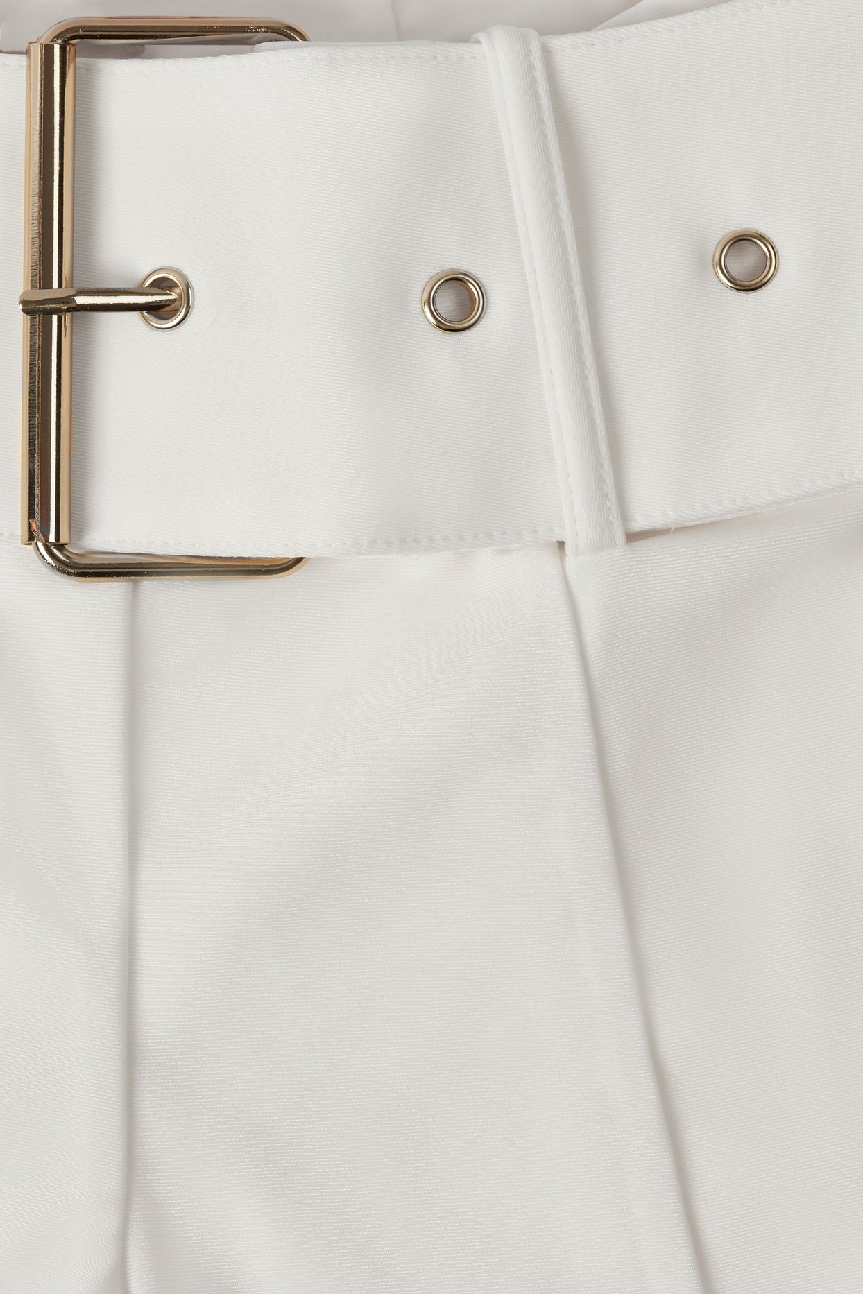 Metallic Belted Mid-Rise Flared Trousers in Ivory