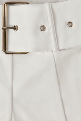 Tall Metallic Belted Mid-Rise Flared Trousers in Ivory