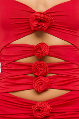 Mini-robe découpée en jersey moulant avec détails de roses en rouge écarlate