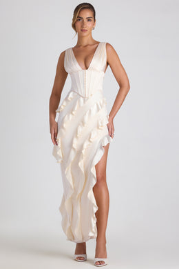 Ruffle-Trim Corset Maxi Dress in Ivory