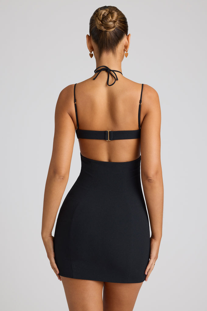 Embellished Heart Cup Detail Mini Dress in Black - 2