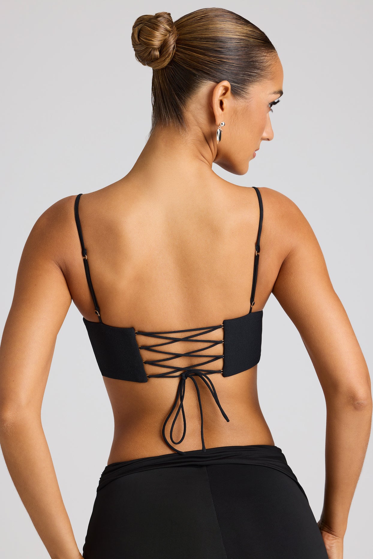 Embellished Heart Detail Crop Top in Black - 2