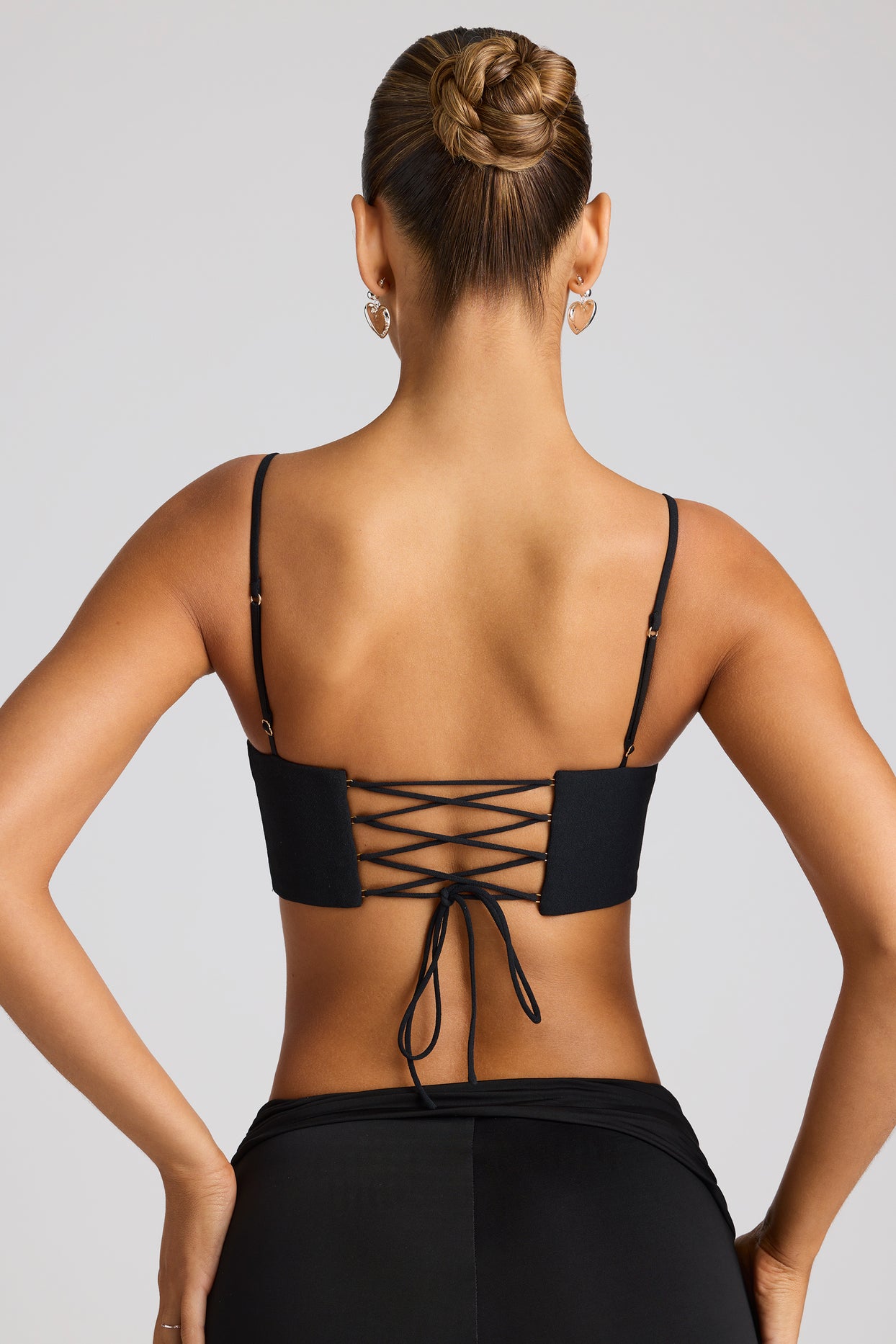 Embellished Heart Detail Crop Top in Black - 6