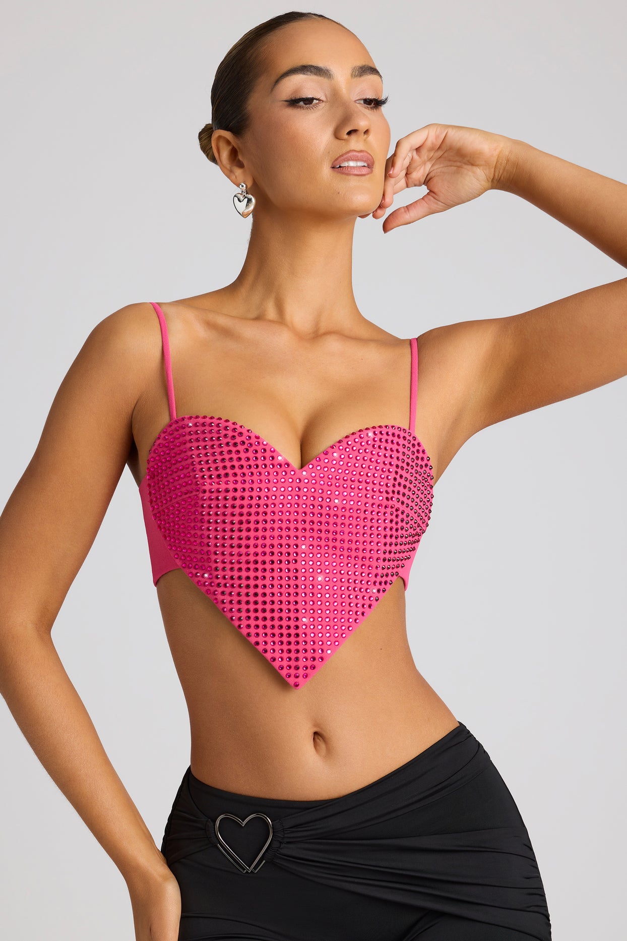Syrene Embellished Heart Detail Crop Top in Magenta Oh Polly