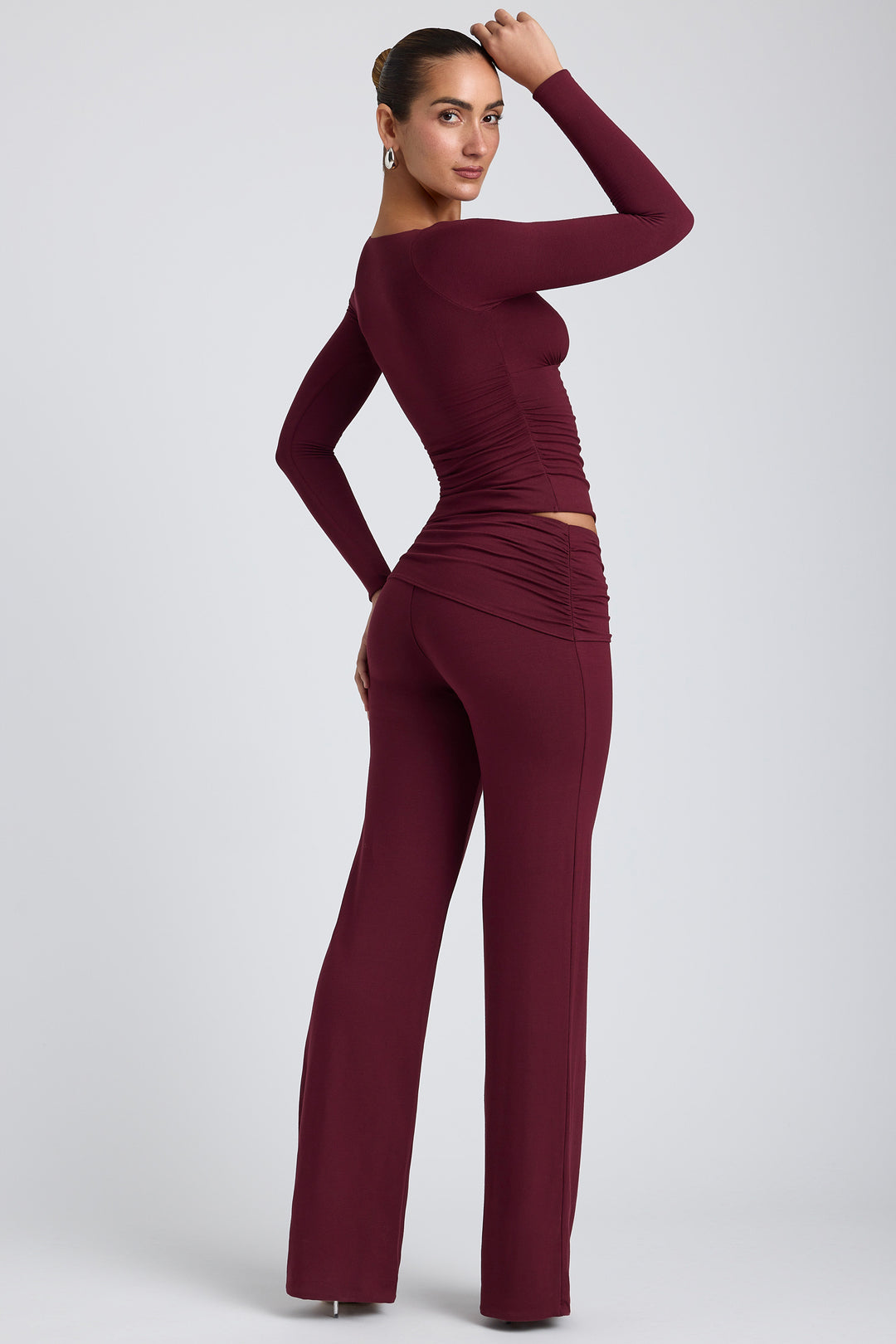 Plum Cotton Straight Fit Slip-on Trouser