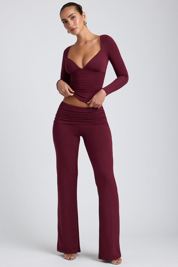 Mid-Rise Straight-Leg Trousers in Plum - 1