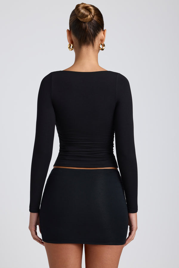 Modal Ruched Long-Sleeve Top in Black - 2