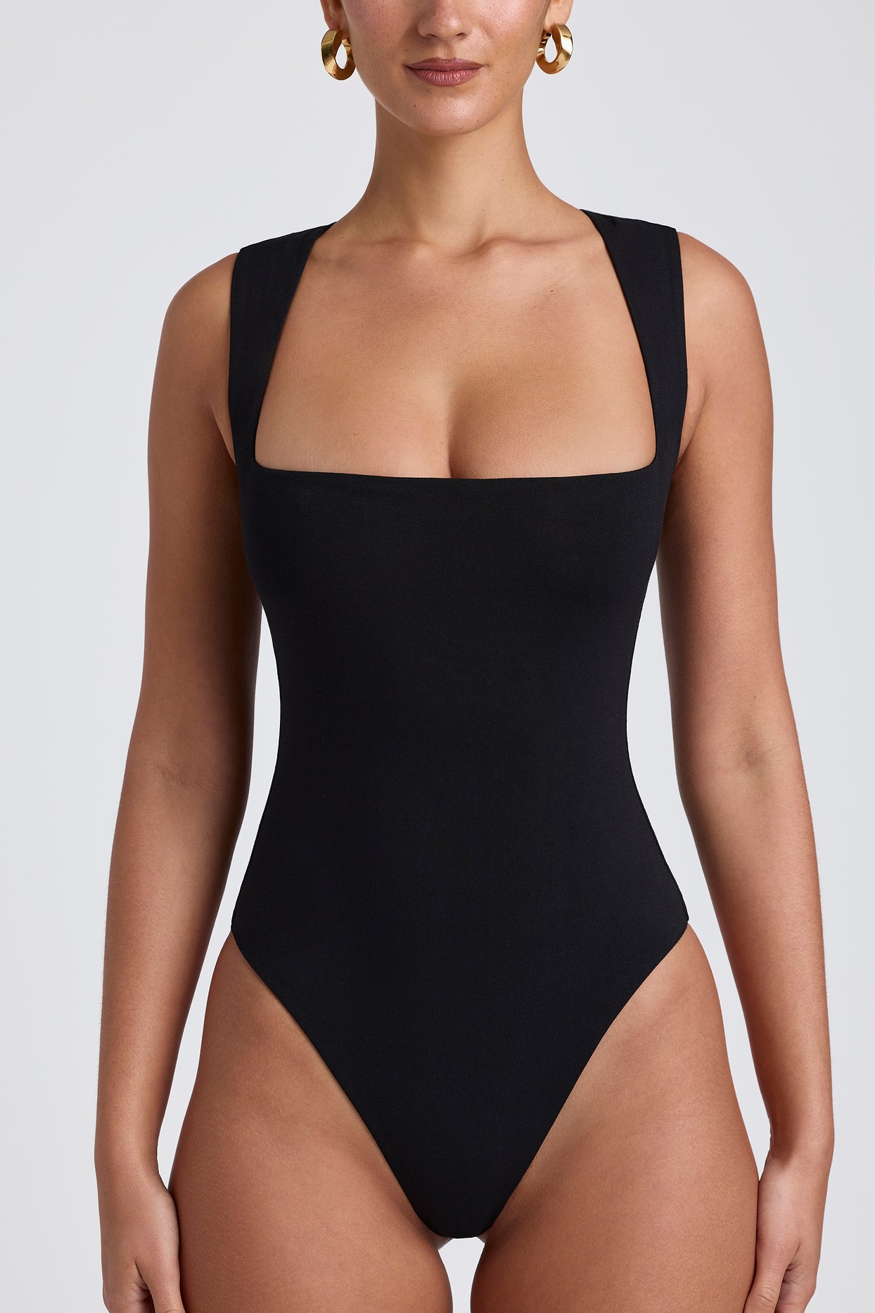 Modal Square-Neck Bodysuit in Black - 4