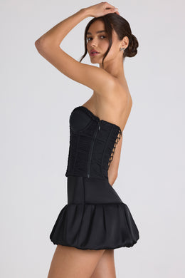 Bubble Hem Mid-Rise Micro Mini Skirt in Black