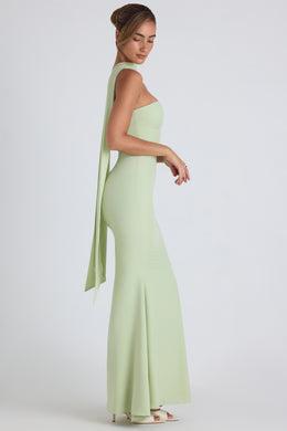 Scarf-Detail Strapless Gown in Spring Green