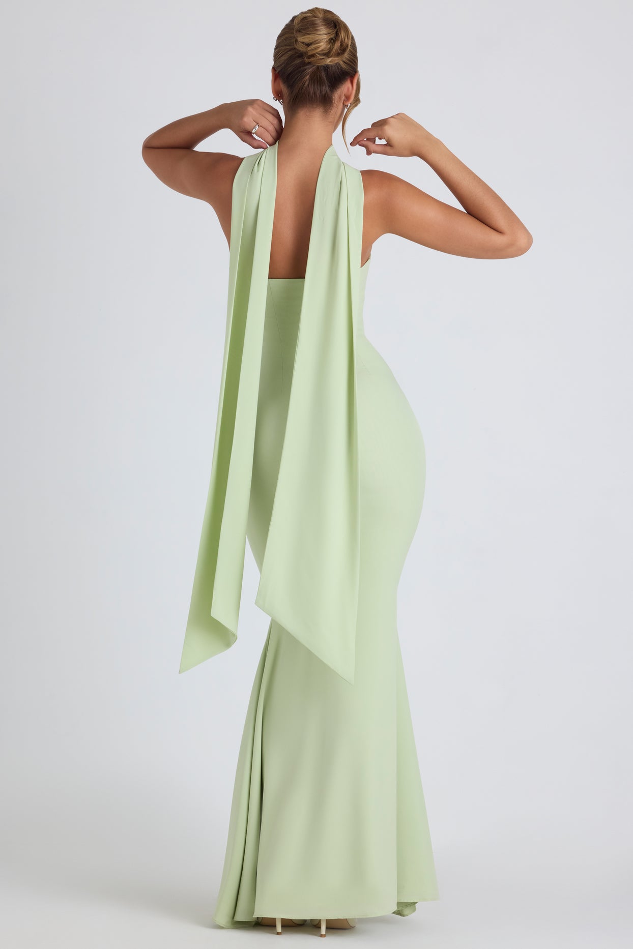 Imogene Scarf-Detail Strapless Gown in Spring Green