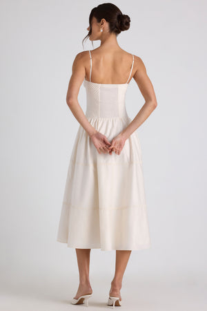 Esmeralda Lace-Trim Pintucked Poplin Midaxi Dress in Ivory | Oh Polly Esmeralda Lace-Trim Pintucked Poplin Midaxi Dress in Ivory | Oh Polly