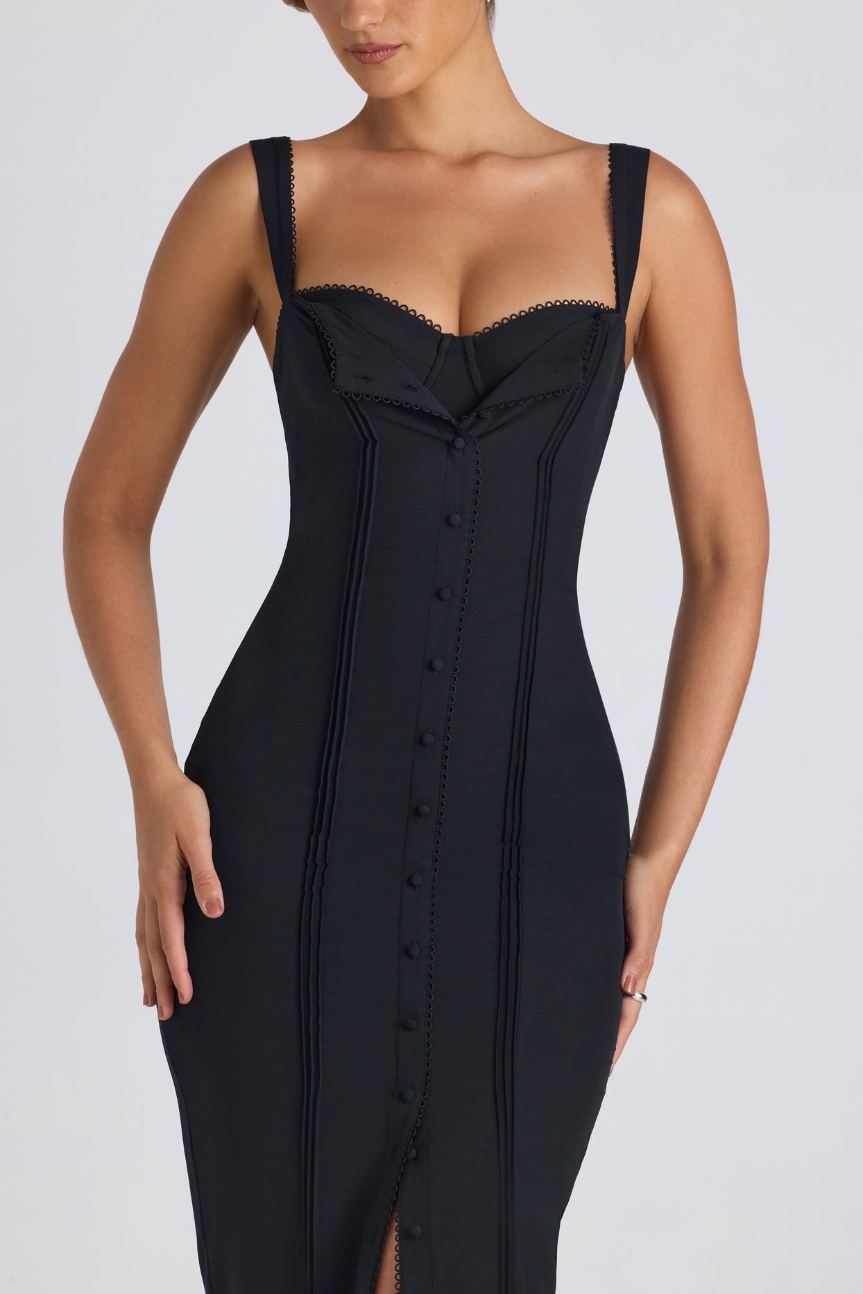 Button-Detail Midaxi Dress in Black