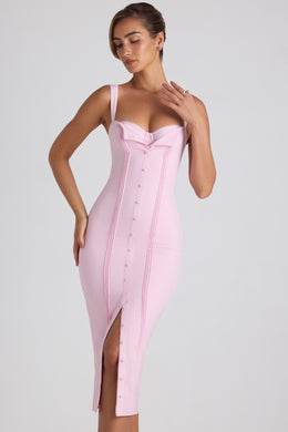 Button-Detail Midaxi Dress in Soft Pink