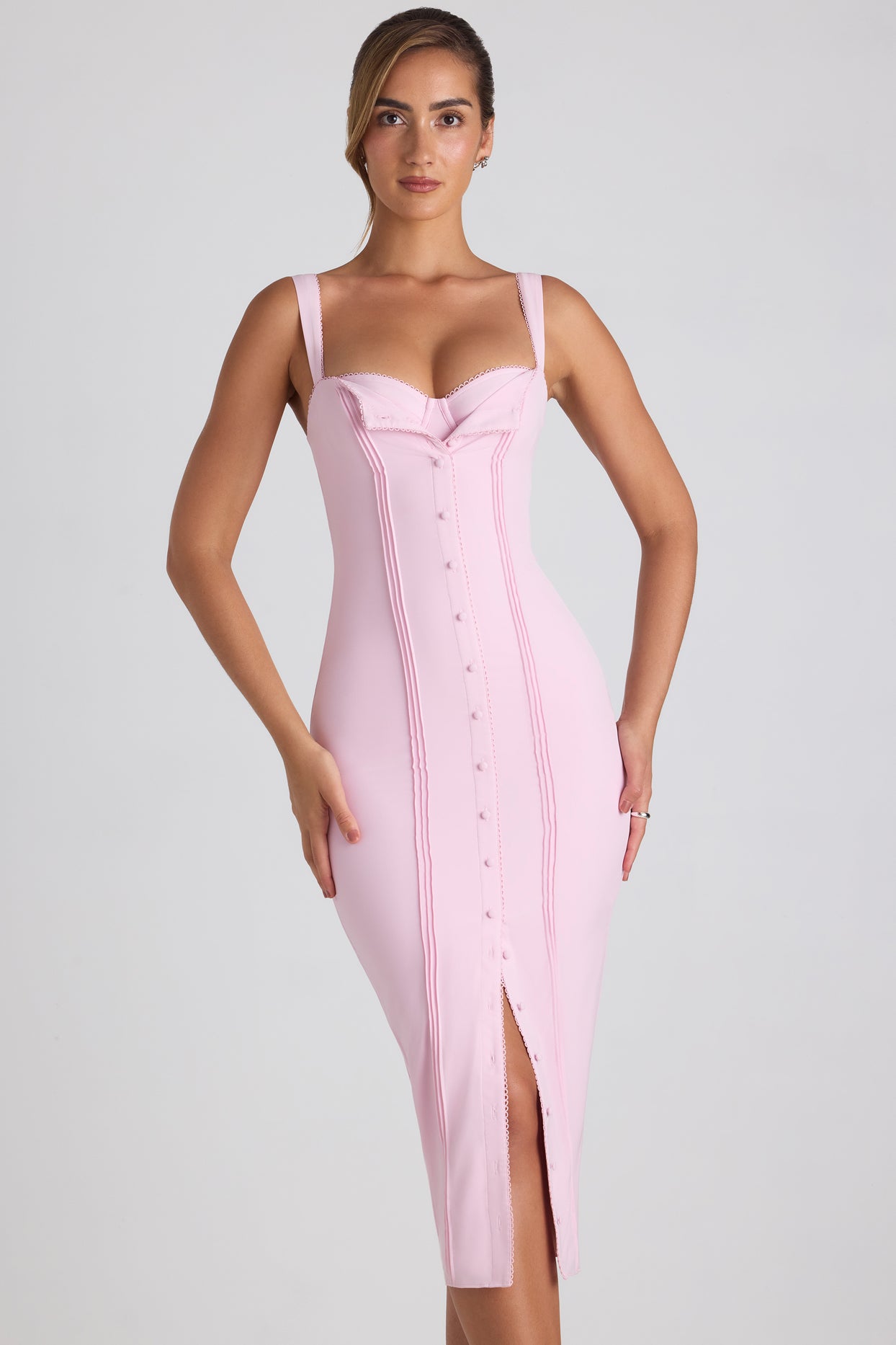 Button-Detail Midaxi Dress in Soft Pink