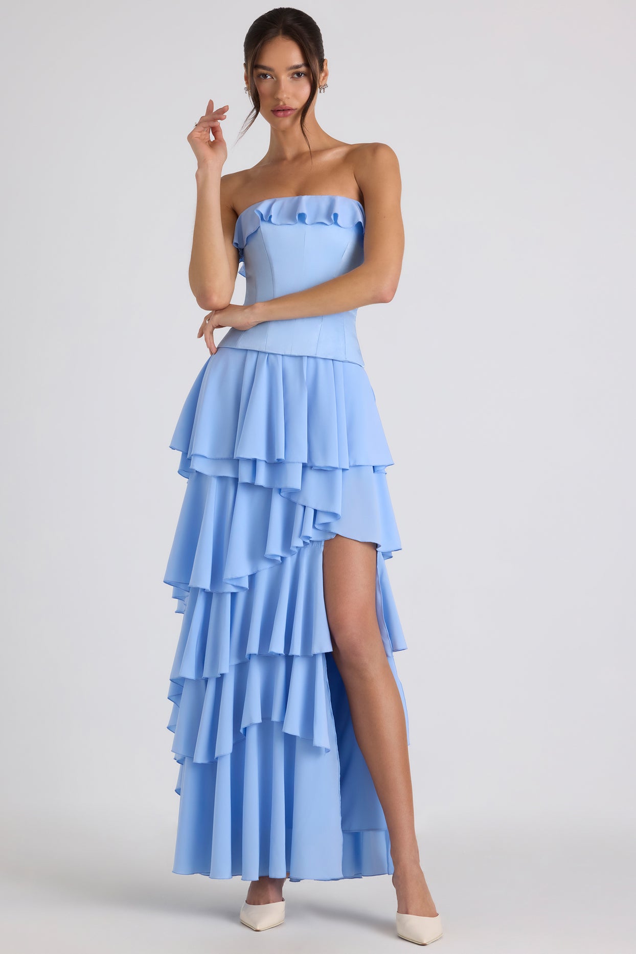 Tiered Corset Gown in Sky Blue