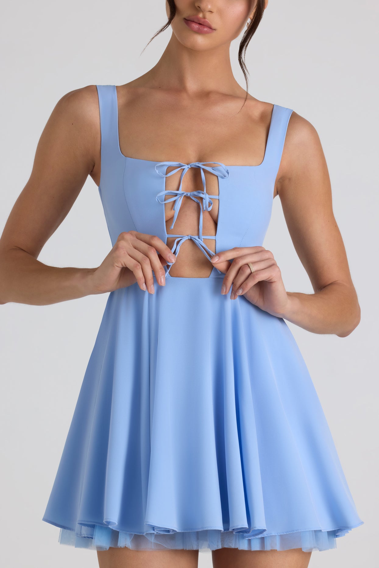 Tie-Detail A-Line Micro Mini Dress in Sky Blue