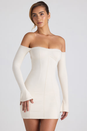 Suki Modal Off-Shoulder Lace-Trim Mini Dress in Ivory | Oh Polly Suki Modal Off-Shoulder Lace-Trim Mini Dress in Ivory | Oh Polly