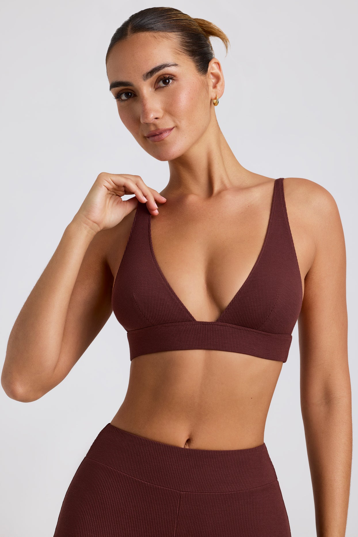 Ribbed Modal Triangle Bralette in Espresso - 6