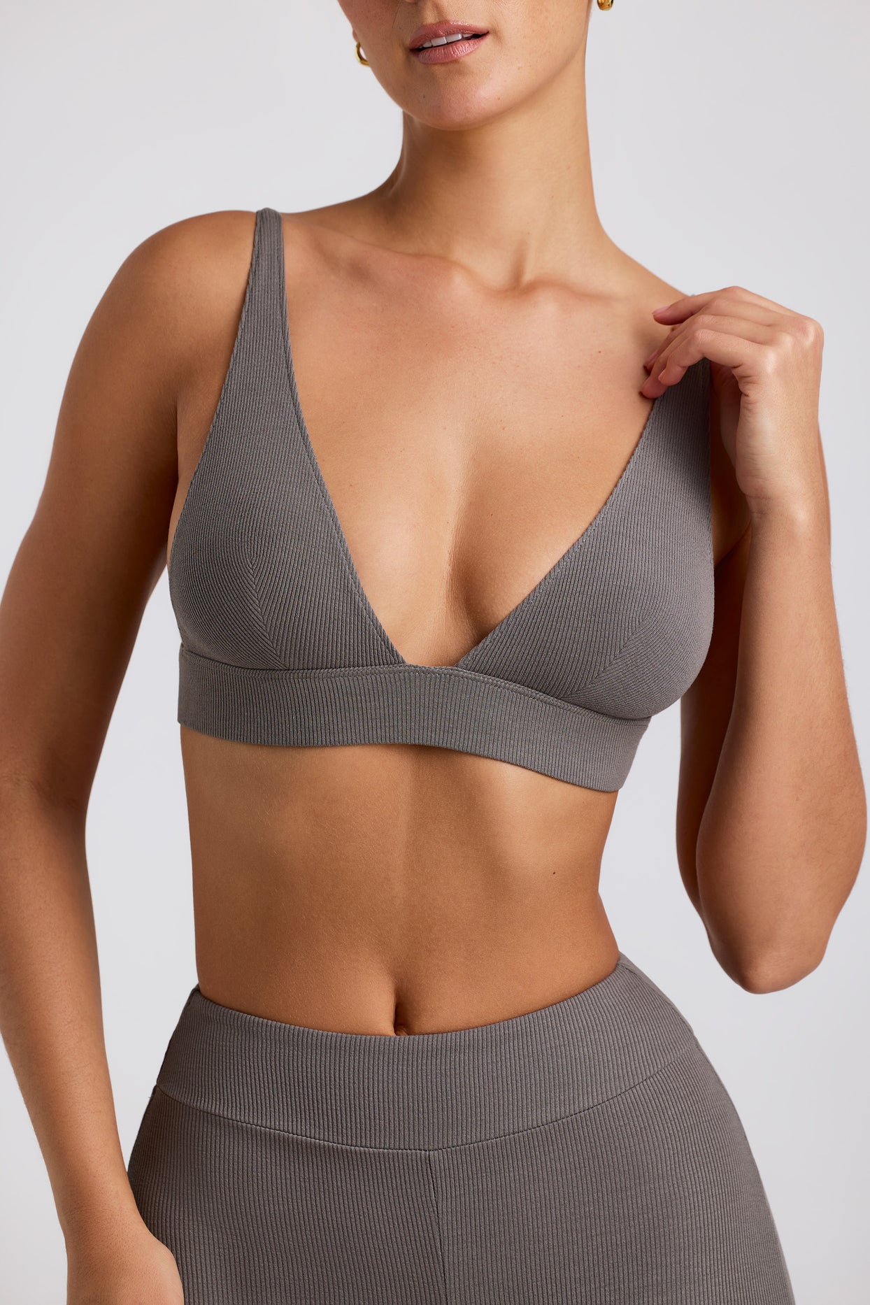 Ribbed Modal Triangle Bralette in Grey - 4