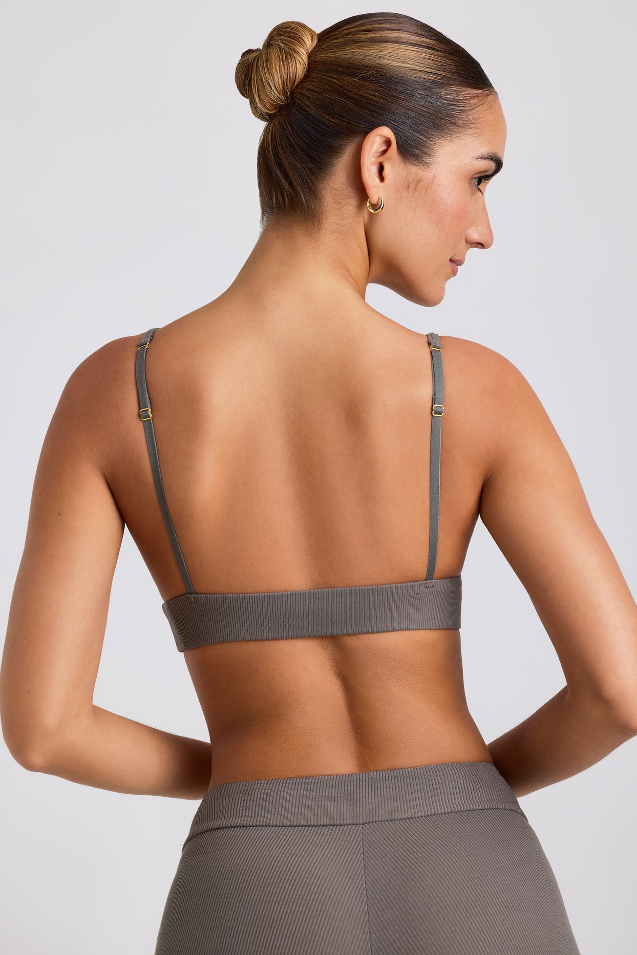 Ribbed Modal Triangle Bralette in Grey - 2