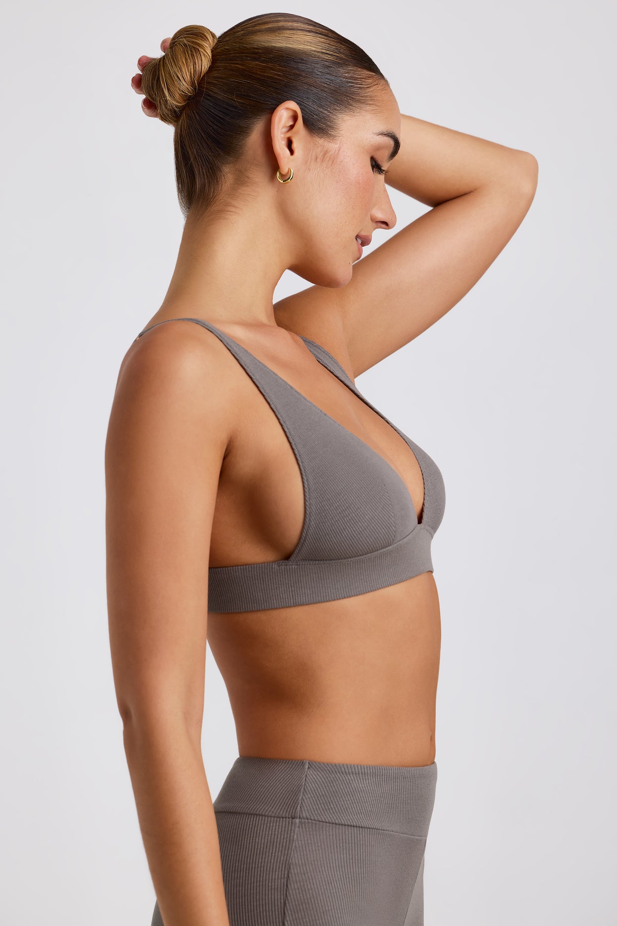 Ribbed Modal Triangle Bralette in Grey - 3