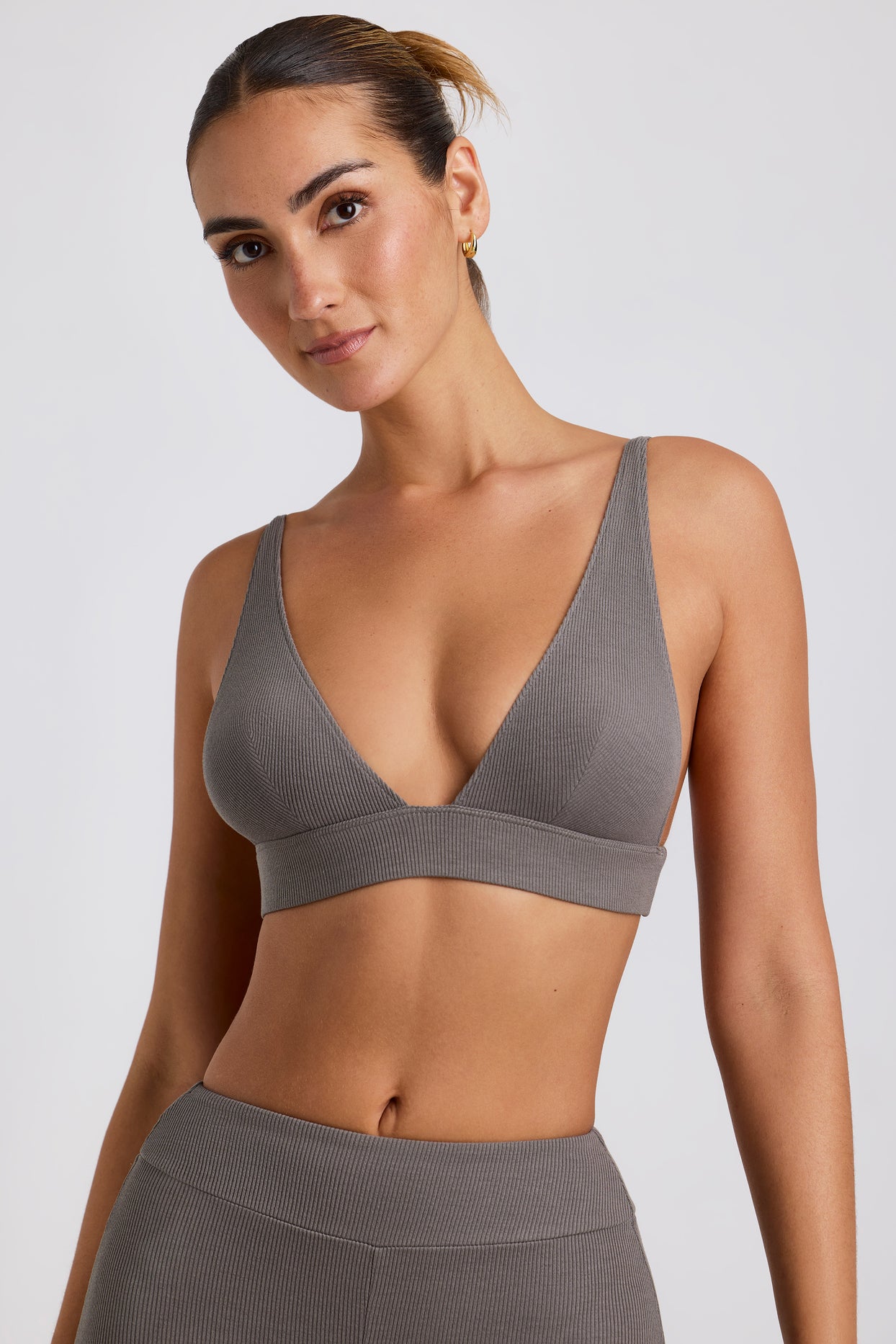 Ribbed Modal Triangle Bralette in Grey - 5
