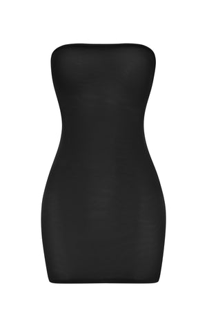 Soft Bandeau Mesh Mini Slip Dress in Black