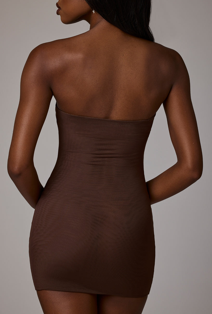 Soft Sheer-Mesh Bandeau Mini Slip Dress in Deep Cocoa - 2